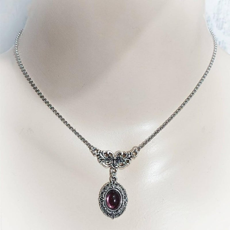 IS4U Gothic Vampire Necklace Vintage Stardust Crystal Cameo Pendant Necklace Punk Style Vampire Pendant Oval Necklace Satanic Demon Red Pendant Necklace Jewelry - Image 2